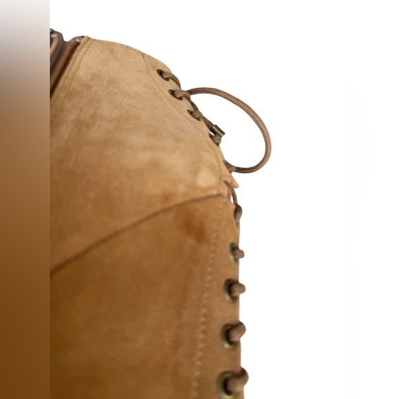 Gianni Bini Brown Suede Lace-Up Wedge Booties Size 8.5M Ankle Boots Corset Back - Picture 12 of 13